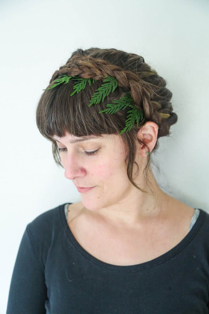 Medium Brown Wavy Milkmaid Braid with Blunt Bangs Medium Brown Wavy Milkmaid Braid with Blunt Bangs — Milkmaid Braid 2027
