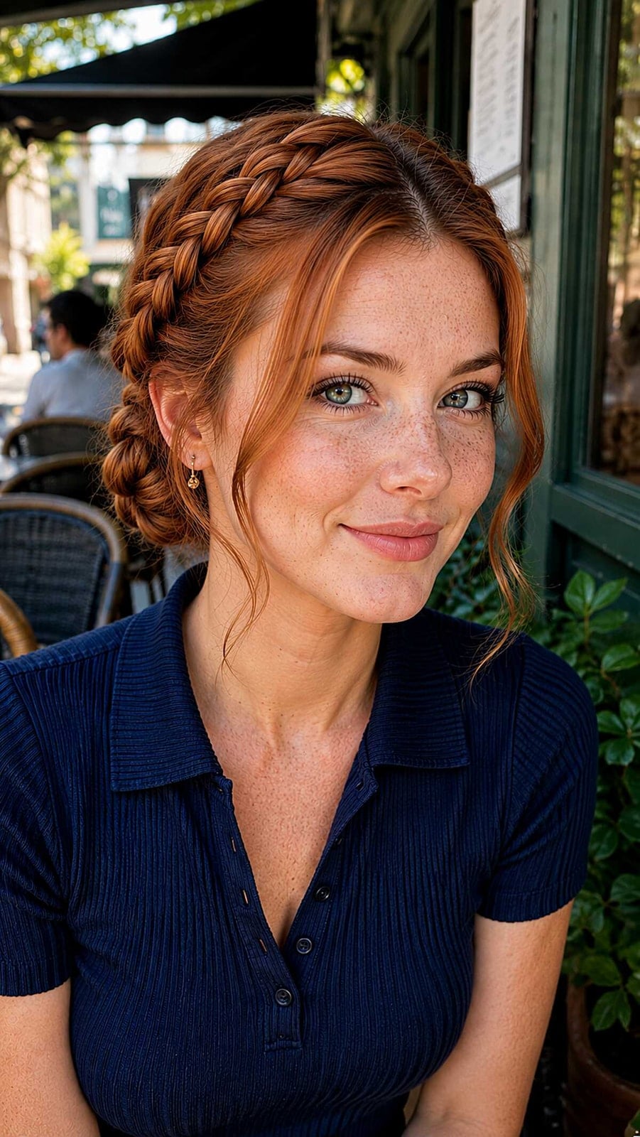 Wavy Auburn Crown Braid with Face Framing Wavy Auburn Crown Braid with Face Framing — Milkmaid Braid 2027
