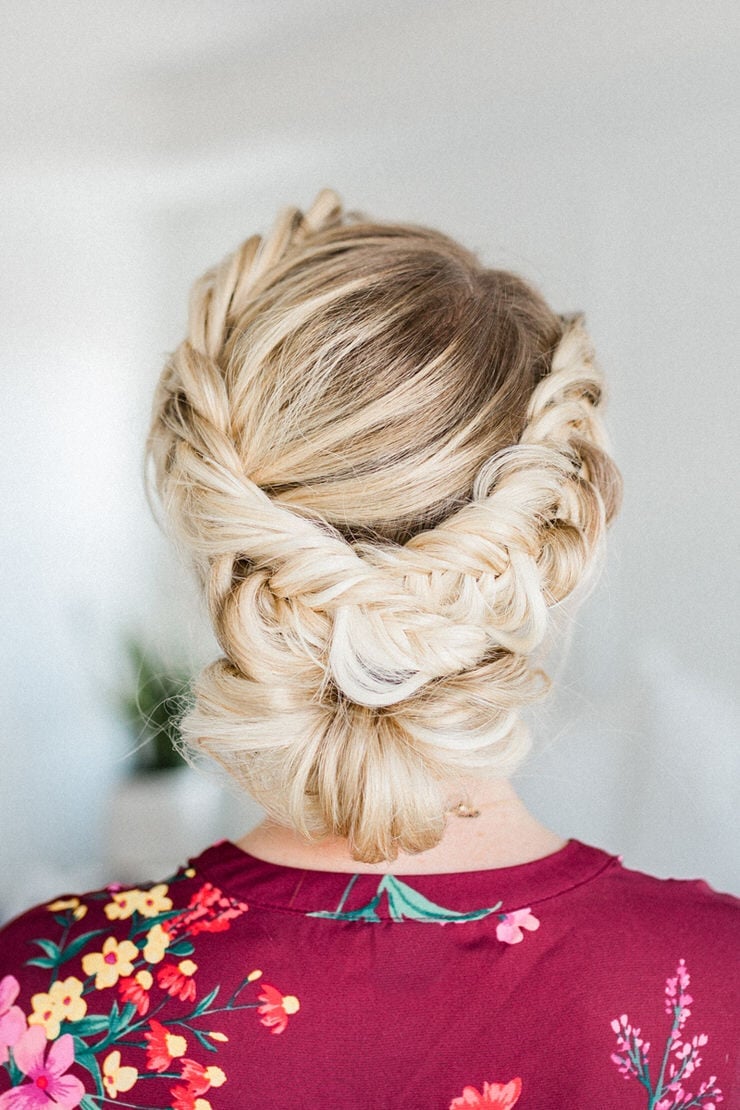 Blonde Thick Wavy Crown Braid, Collarbone Blonde Thick Wavy Crown Braid, Collarbone — Milkmaid Braid 2027