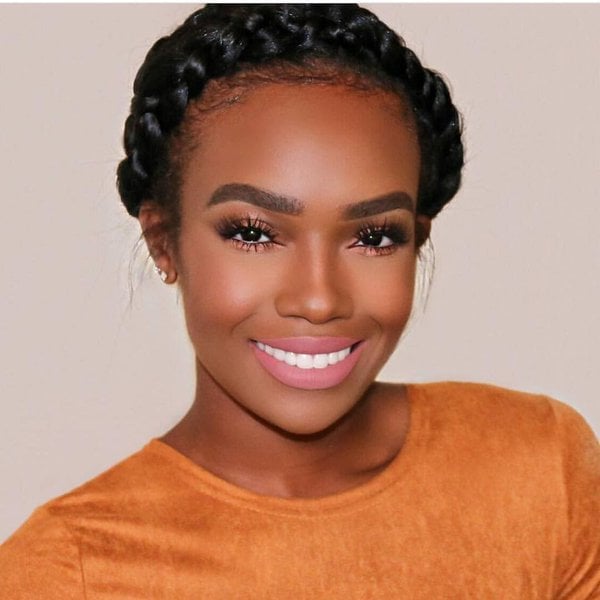 Thick Coily Black Braided Crown with Charms, Encircling The Head Thick Coily Black Braided Crown with Charms, Encircling The Head — Milkmaid Braid 2027