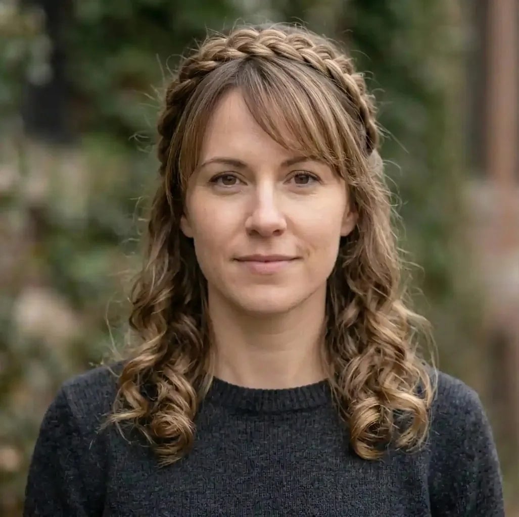 Blonde Wavy Crown Braid with Face Framing, Close-Up Take Blonde Wavy Crown Braid with Face Framing, Close-Up Take — Milkmaid Braid 2027