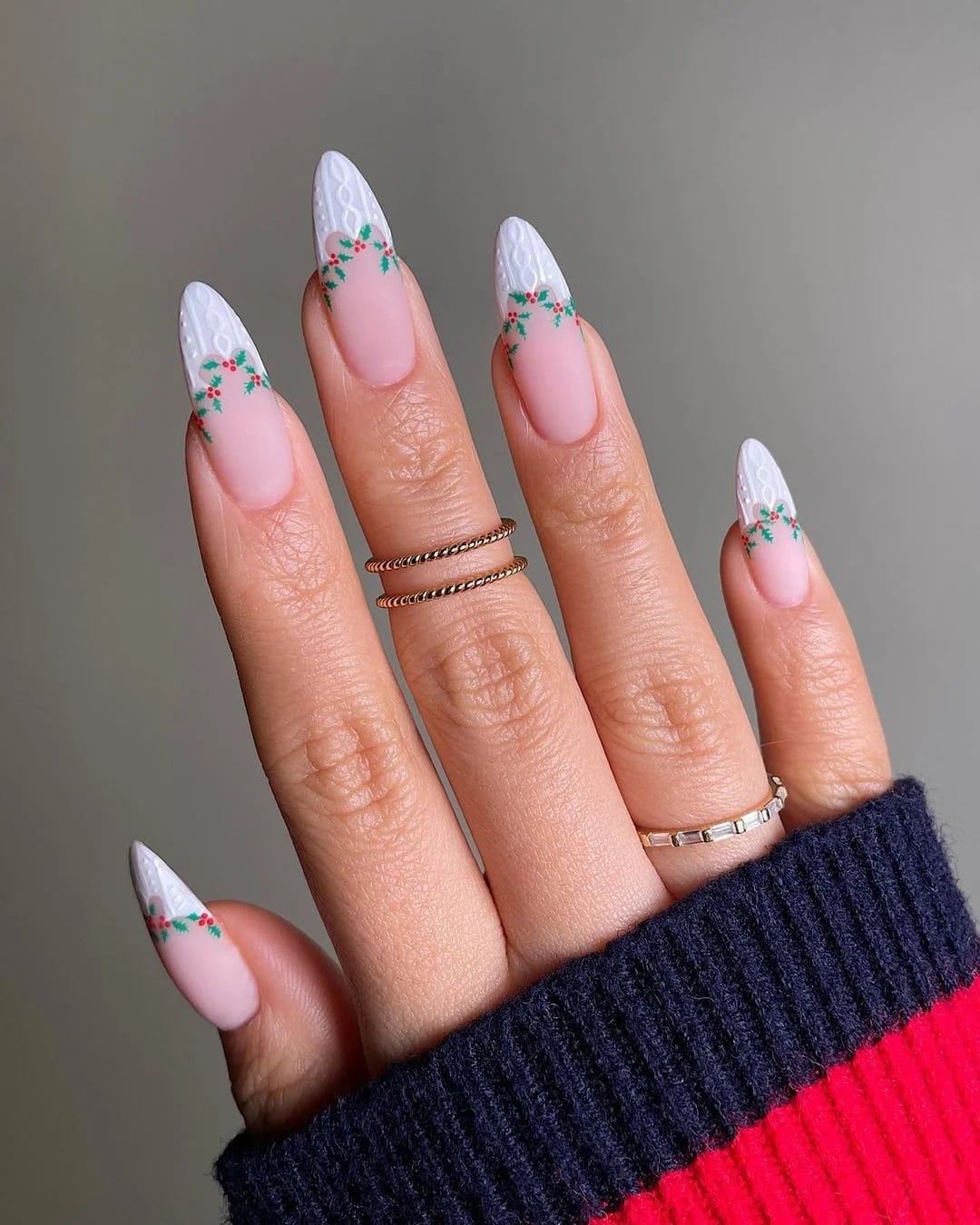 Medium Almond Mistletoe French Tip Nails Medium Almond Mistletoe French Tip Nails — Mistletoe Nails 2026