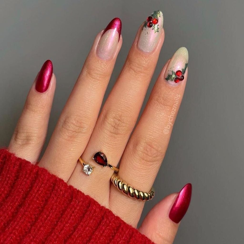 Medium Almond Metallic Red Pearl Mistletoe Nails Medium Almond Metallic Red Pearl Mistletoe Nails — Mistletoe Nails 2026