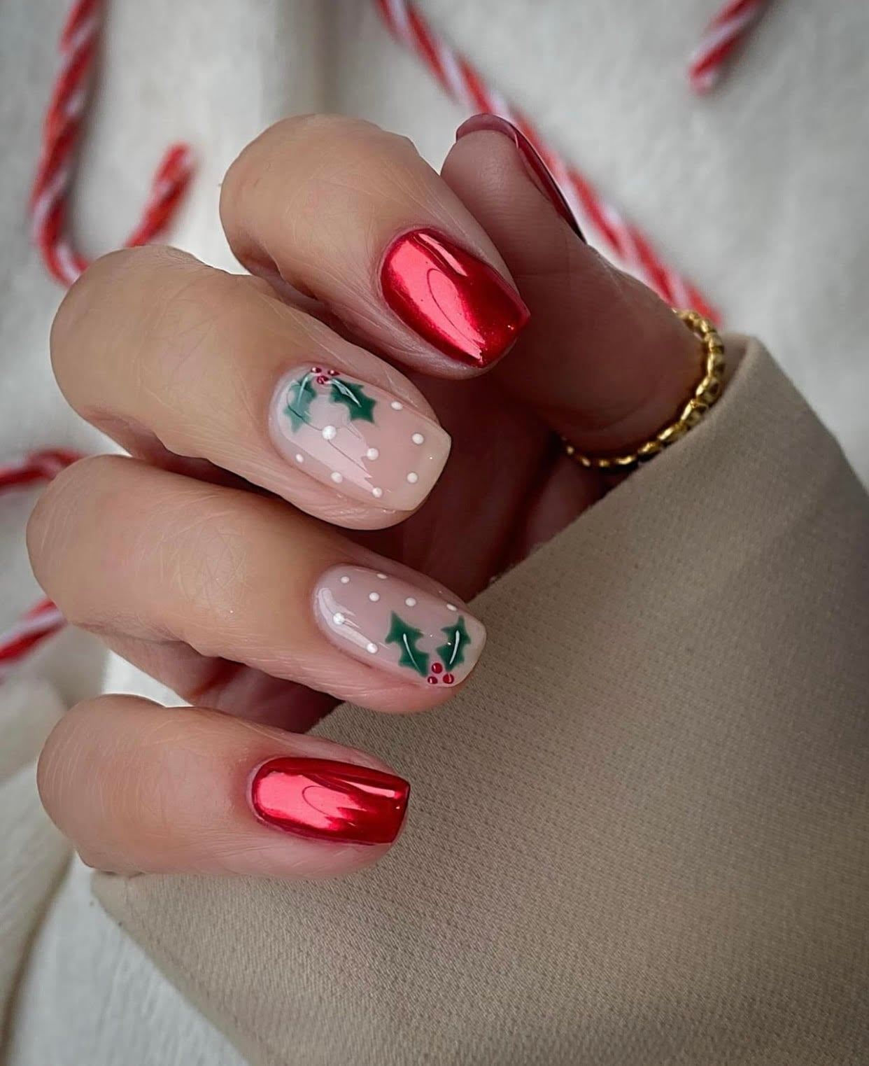 Short Square Metallic Red Mistletoe Nails, Glossy Short Square Metallic Red Mistletoe Nails, Glossy — Mistletoe Nails 2026