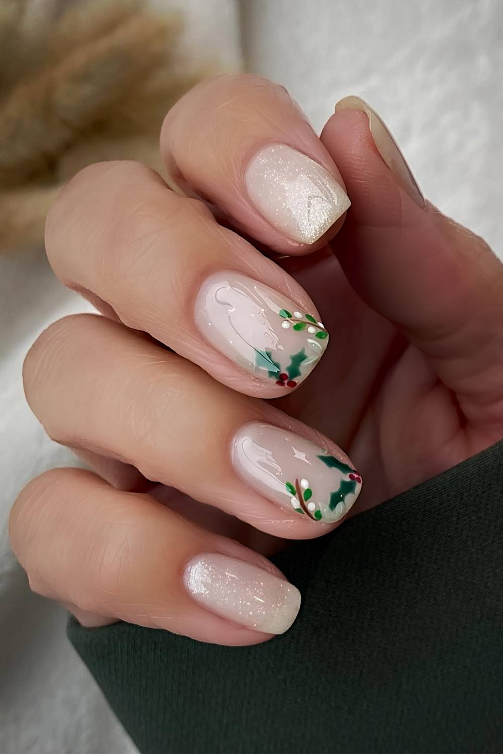 Short Square Nude Glitter Mistletoe Nails, Glossy Short Square Nude Glitter Mistletoe Nails, Glossy — Mistletoe Nails 2026