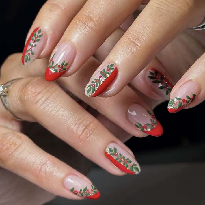 Medium Almond Red French Glitter Mistletoe Nails Medium Almond Red French Glitter Mistletoe Nails — Mistletoe Nails 2026