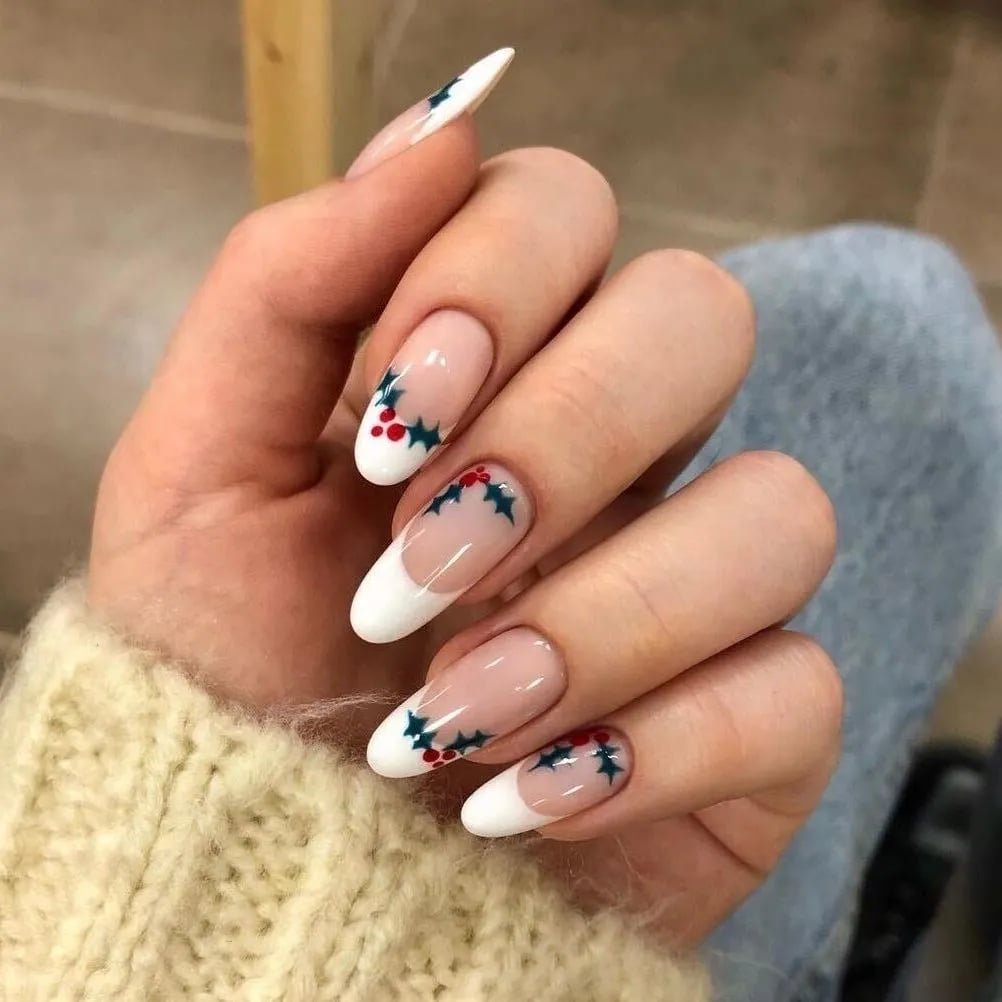 Almond Mistletoe French Tip Accent Nails, Glossy Almond Mistletoe French Tip Accent Nails, Glossy — Mistletoe Nails 2026