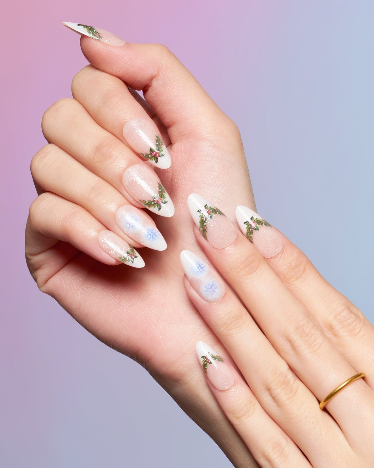 Medium Almond Mistletoe French Tip Shimmer Nails, Glossy Medium Almond Mistletoe French Tip Shimmer Nails, Glossy — Mistletoe Nails 2026