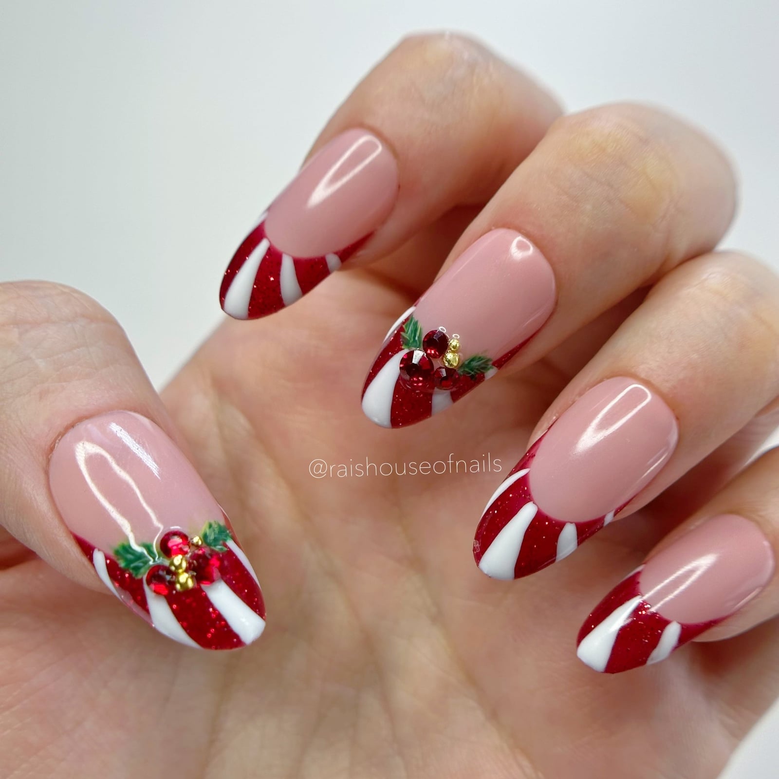 Almond Candy Cane French Tip Mistletoe Nails Almond Candy Cane French Tip Mistletoe Nails — Mistletoe Nails 2026
