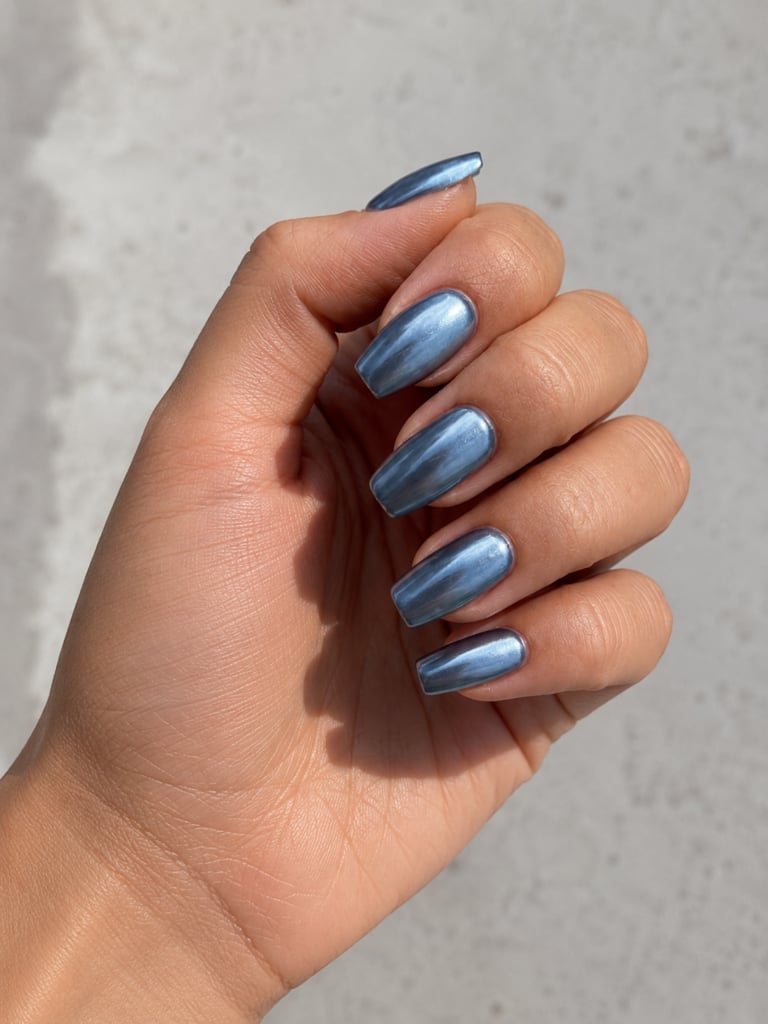 Medium Coffin Muted Steel Blue Chrome Medium Coffin Muted Steel Blue Chrome — Muted Metallic Nails 2027