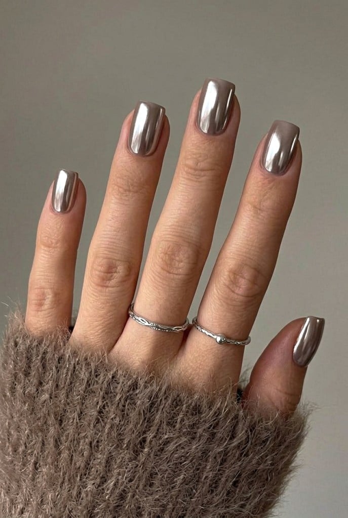Medium Square High Shine Silver Chrome Medium Square High Shine Silver Chrome — Muted Metallic Nails 2027
