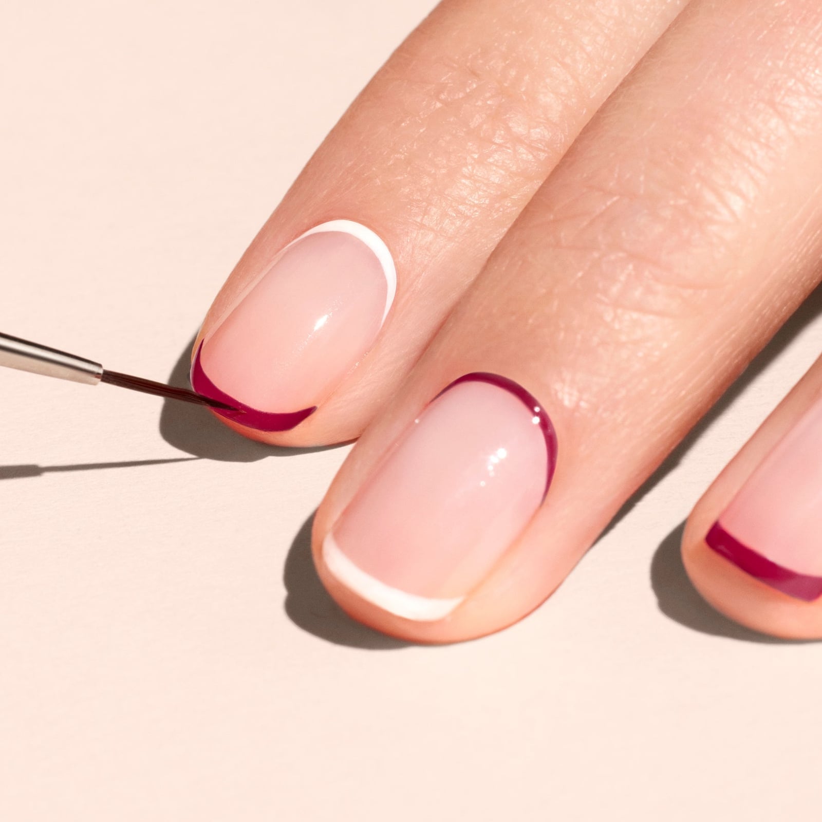 Short Oval Nails Burgundy Outline French Short Oval Nails Burgundy Outline French — Nail Shapes 2027 for Short Nail Beds