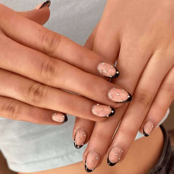 Short Oval Nails Black French Rhinestones Short Oval Nails Black French Rhinestones — Nail Shapes 2027 for Short Nail Beds