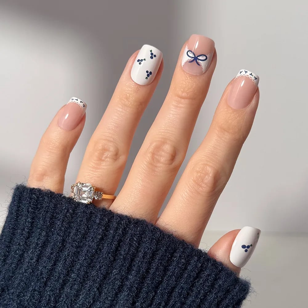 Short Square Nails Berry Lace Bow Short Square Nails Berry Lace Bow — Nail Shapes 2027 for Short Nail Beds