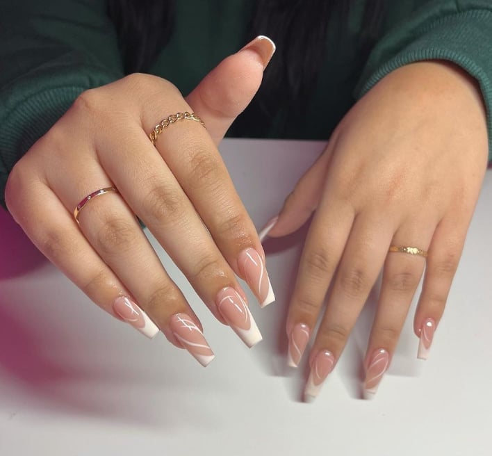 Long Coffin Sheer Nude White Abstract Lines Long Coffin Sheer Nude White Abstract Lines — Nails 2027 for Fat Fingers