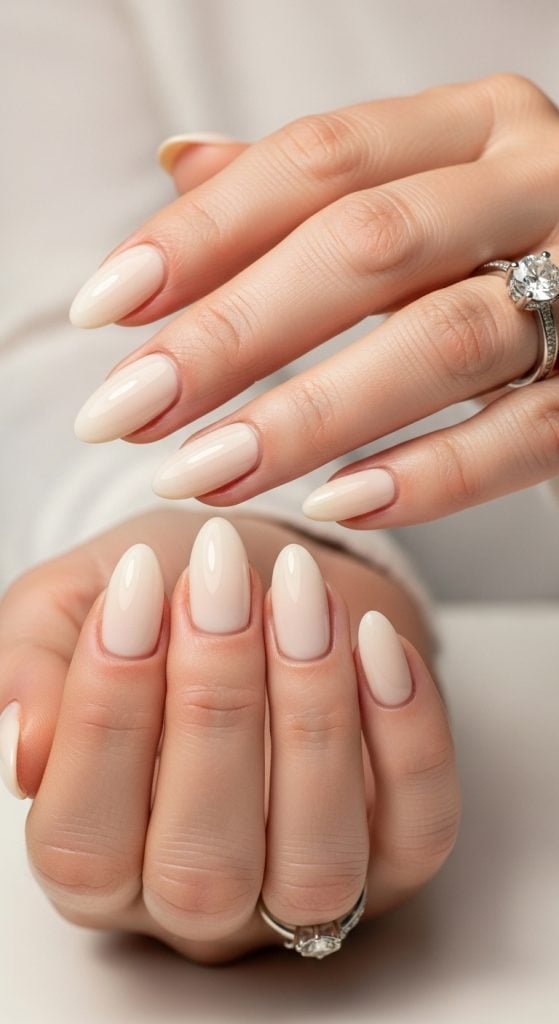 Short to Medium Oval White Glitter Cuticle Line Short to Medium Oval White Glitter Cuticle Line — Nails 2027 for Fat Fingers