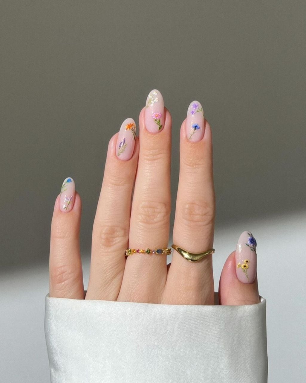 Long Oval Sheer Nude Tiny Floral Elements Long Oval Sheer Nude Tiny Floral Elements — Nails 2027 for Fat Fingers