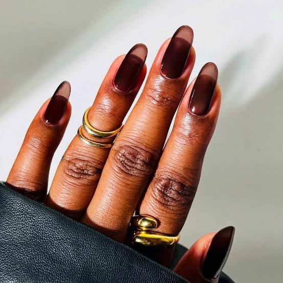 Long Almond Sheer Deep Brown Jelly Long Almond Sheer Deep Brown Jelly — Nails 2027 for Fat Fingers