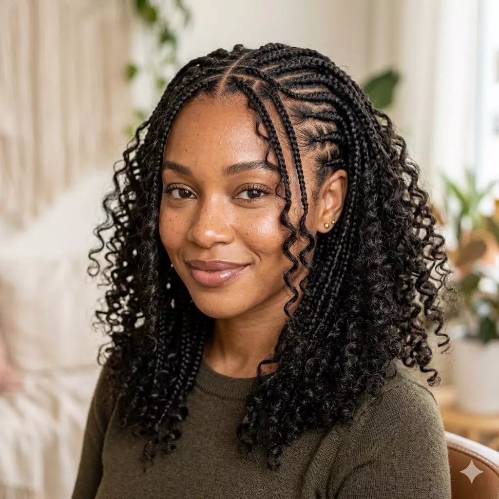 Shoulder-Length Box Braids With Loose Curls Shoulder-Length Box Braids With Loose Curls — Natural Braided Hairstyles 2027