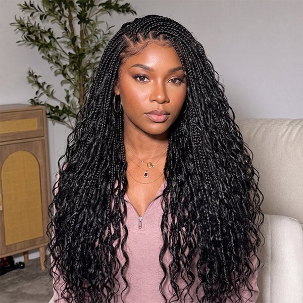 Mid-Back Micro Braids With Loose Wavy Ends, Black Mid-Back Micro Braids With Loose Wavy Ends, Black — Natural Braided Hairstyles 2027
