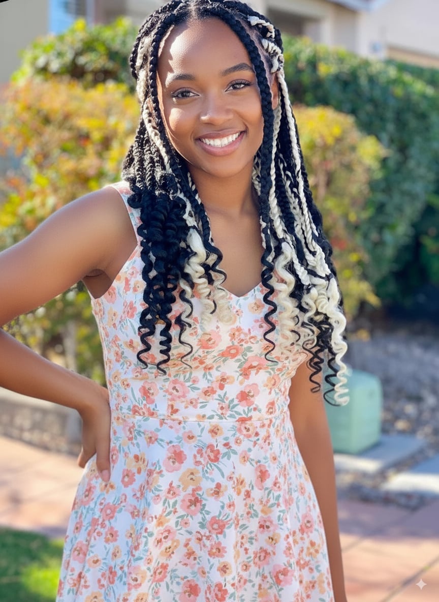 Mid-Back Braids With Two-Tone Curls Mid-Back Braids With Two-Tone Curls — Natural Braided Hairstyles 2027