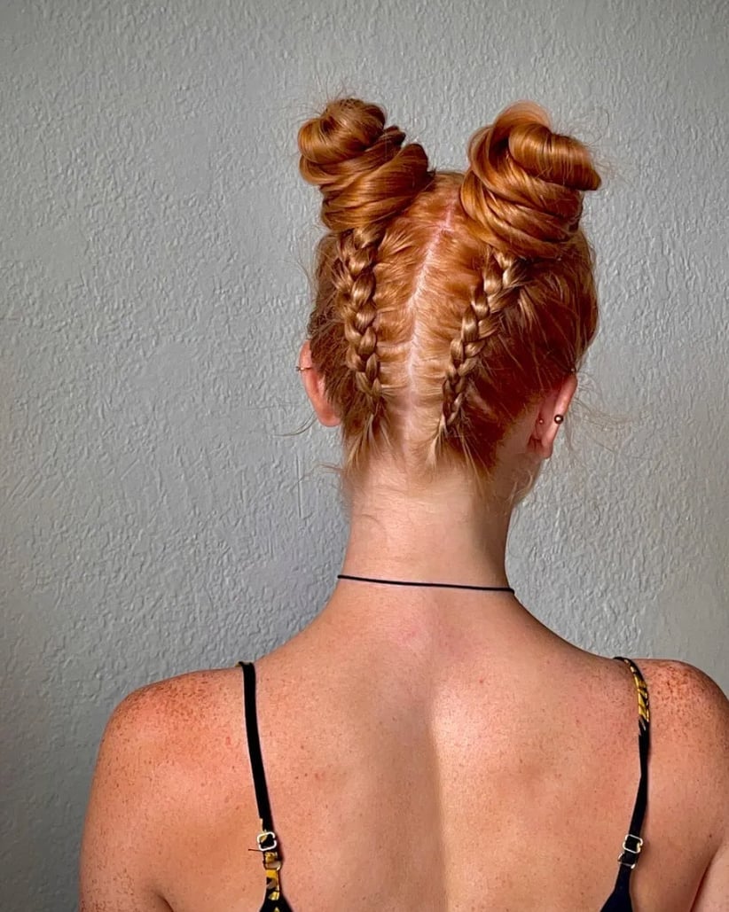 Red Braided Space Buns Red Braided Space Buns — Natural Braided Hairstyles 2027