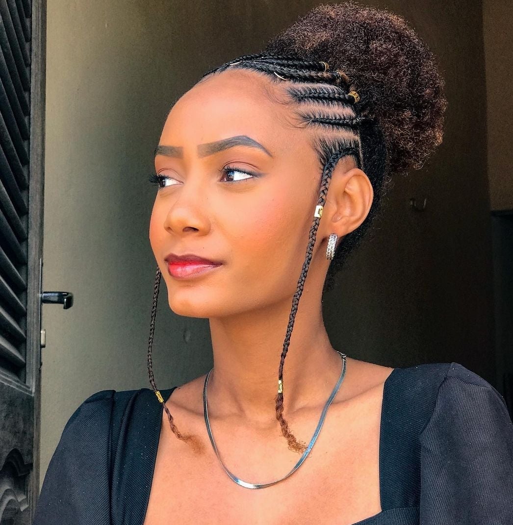 Braided Updo With Blonde Accent Tendrils Braided Updo With Blonde Accent Tendrils — Natural Hairstyles 2027 for Black Women
