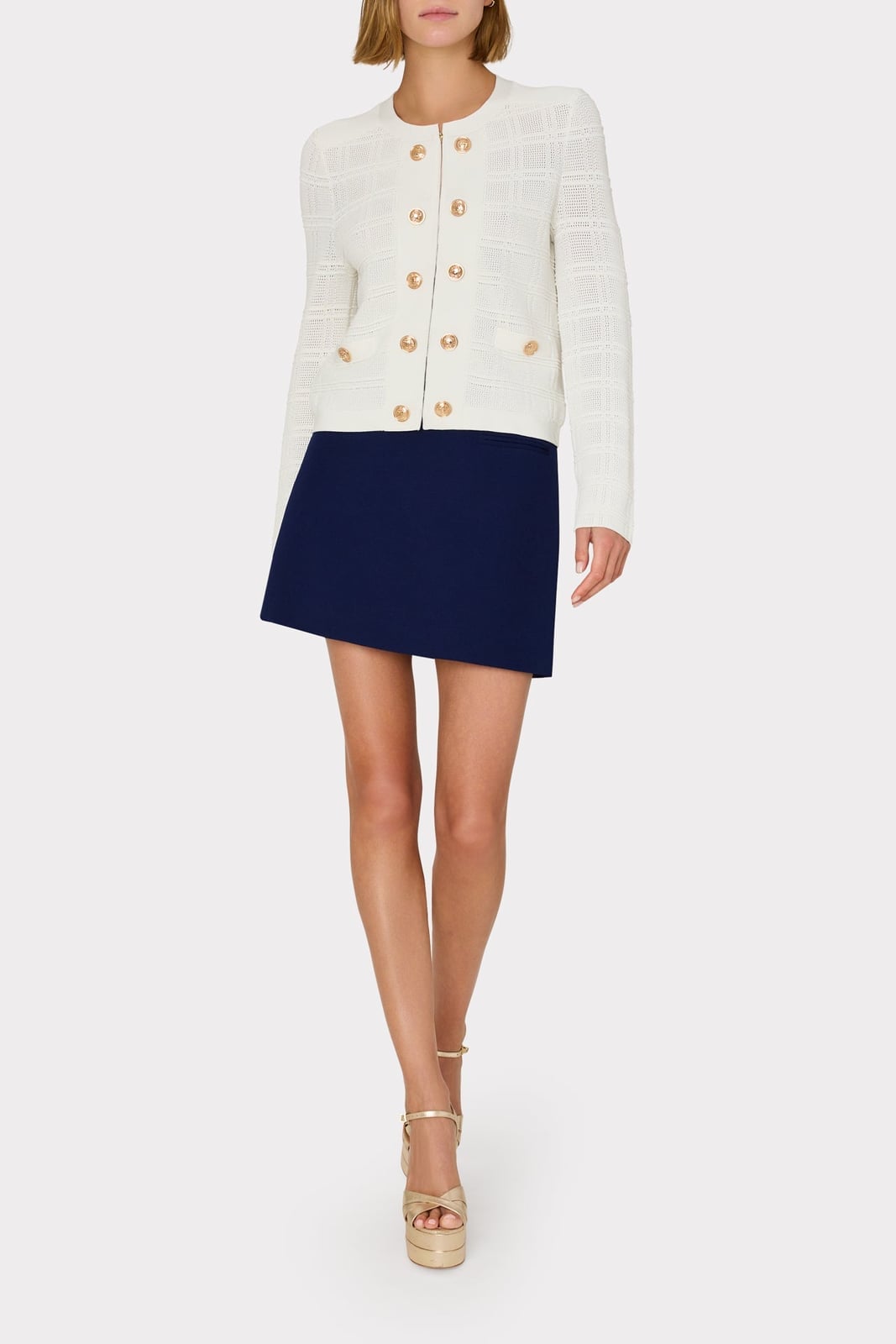 Navy Mini Skirt With Textured Cardigan Navy Mini Skirt With Textured Cardigan — Navy Blue Mini Skirt Outfits 2027