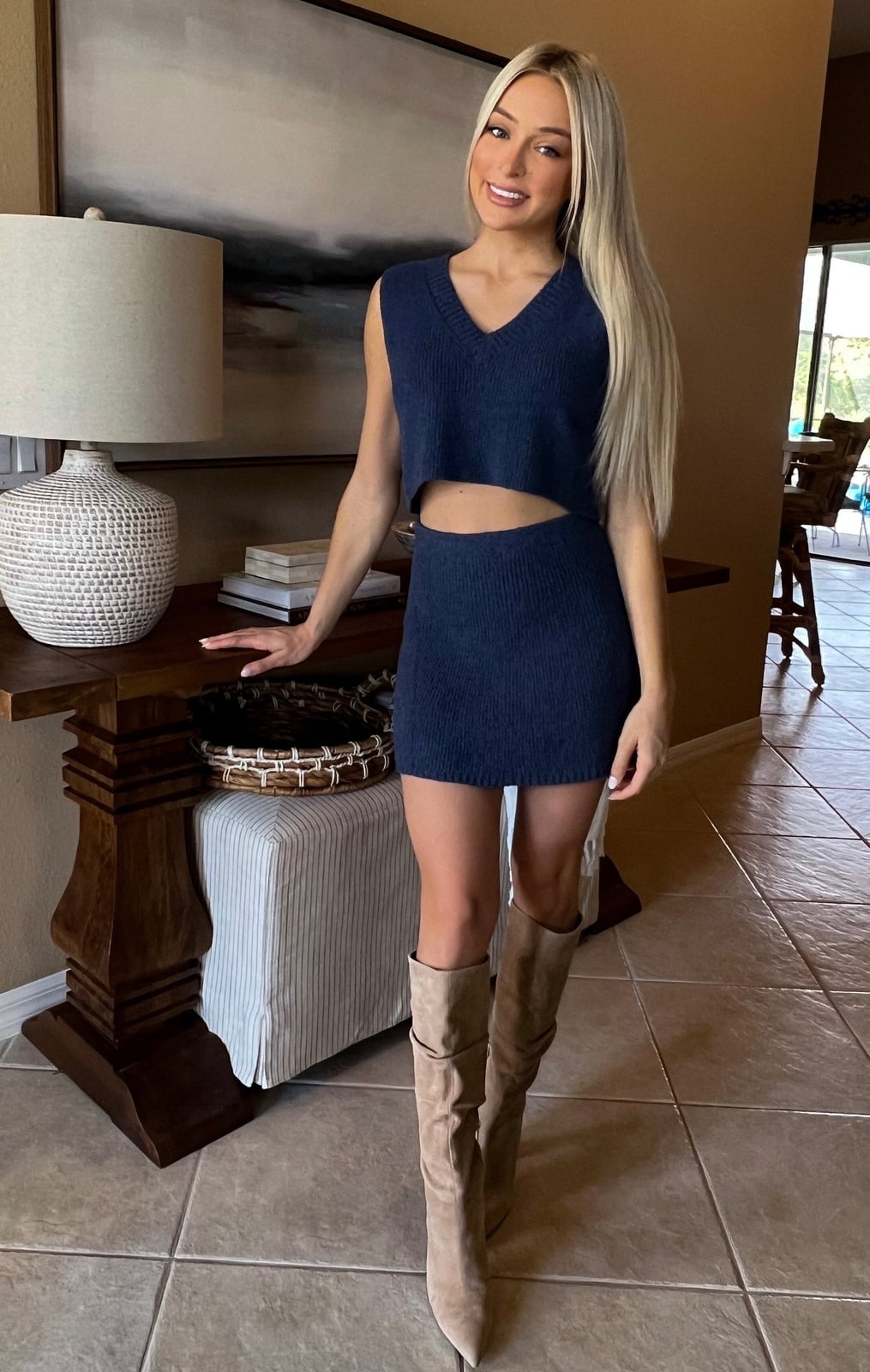 Navy Knit Mini Skirt With Sweater Vest Set Navy Knit Mini Skirt With Sweater Vest Set — Navy Blue Mini Skirt Outfits 2027