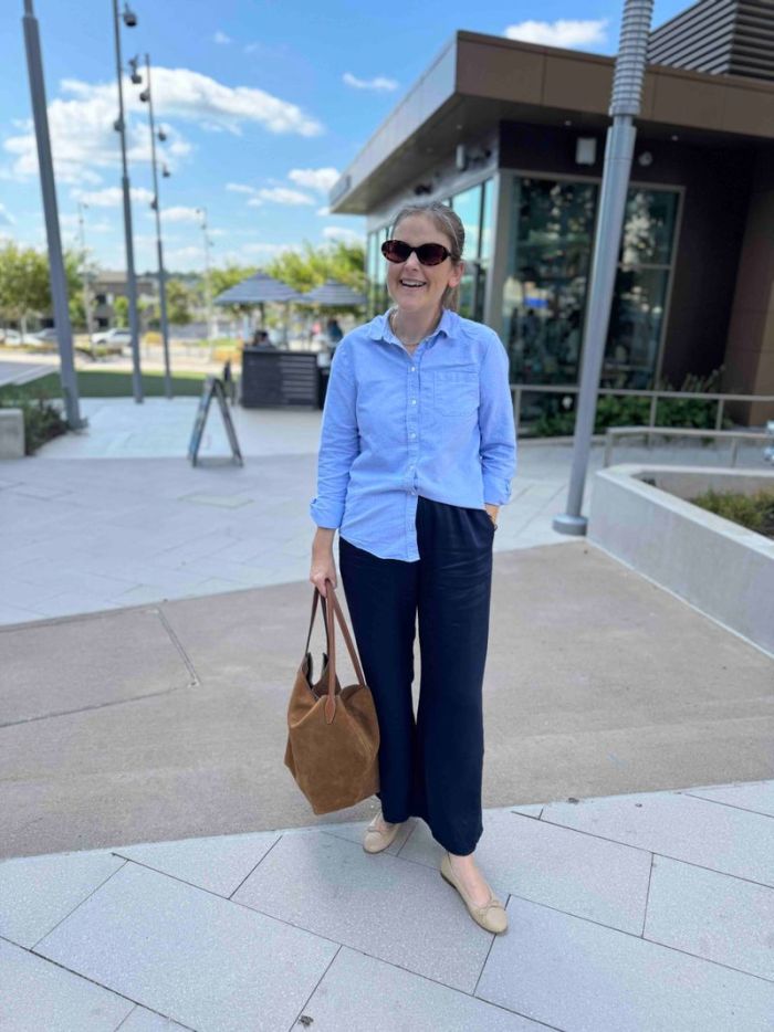 Navy Straight Leg Pants With Light Blue Shirt — Navy Blue Straight Leg Pants Outfits 2027