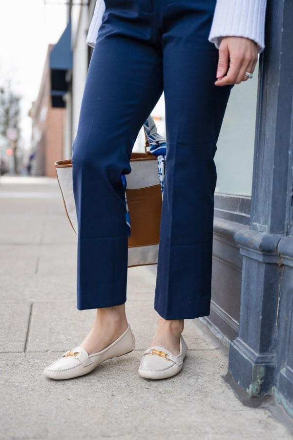 Navy Straight Leg Pants With White Loafers — Navy Blue Straight Leg Pants Outfits 2027