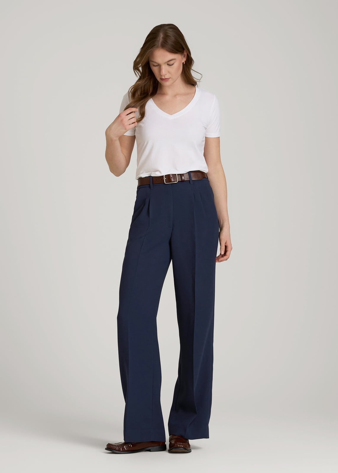 Navy Pleated Front Straight Leg Pants — Navy Blue Straight Leg Pants Outfits 2027