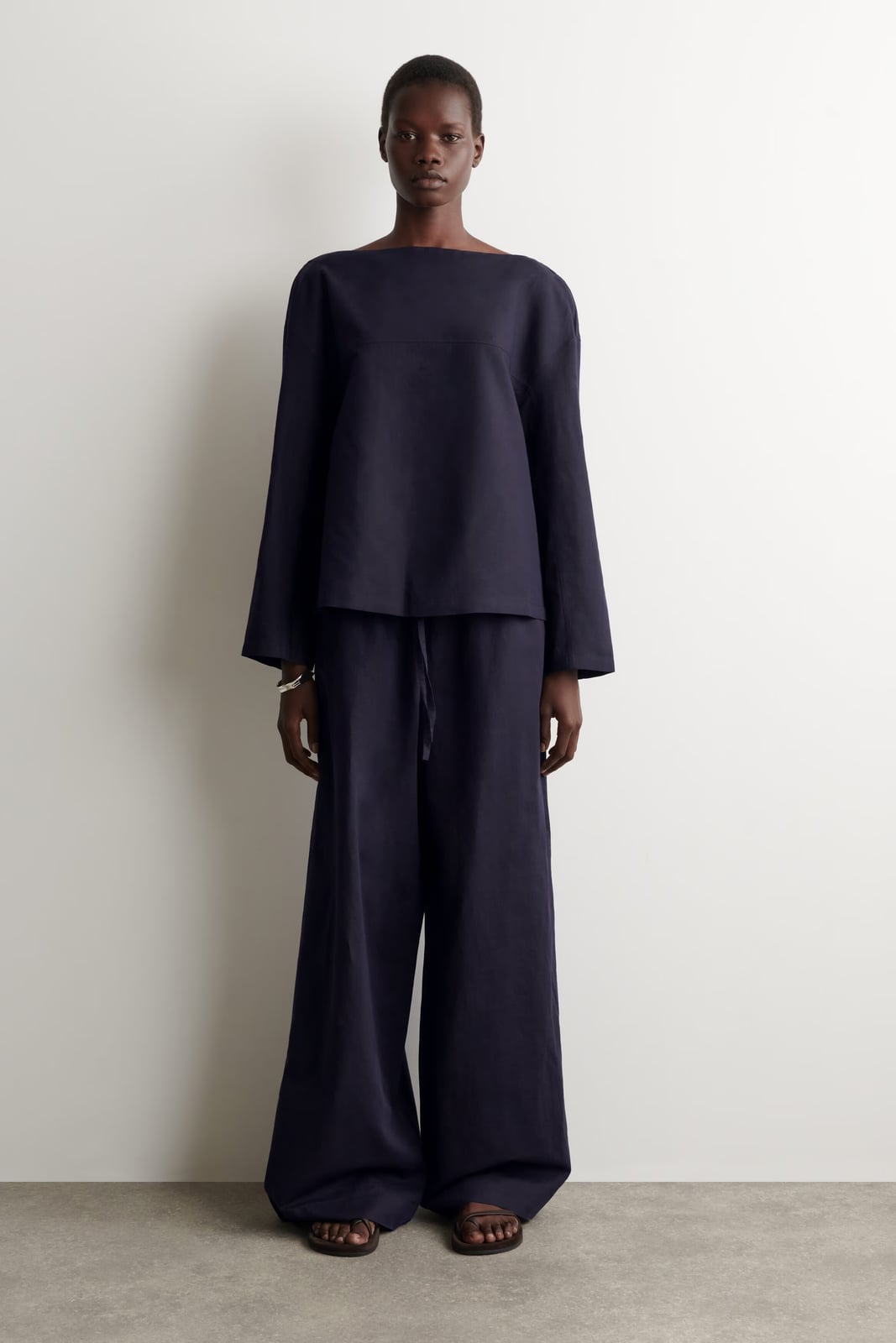 Navy Linen Drawstring Wide Leg Pants — Navy Blue Straight Leg Pants Outfits 2027