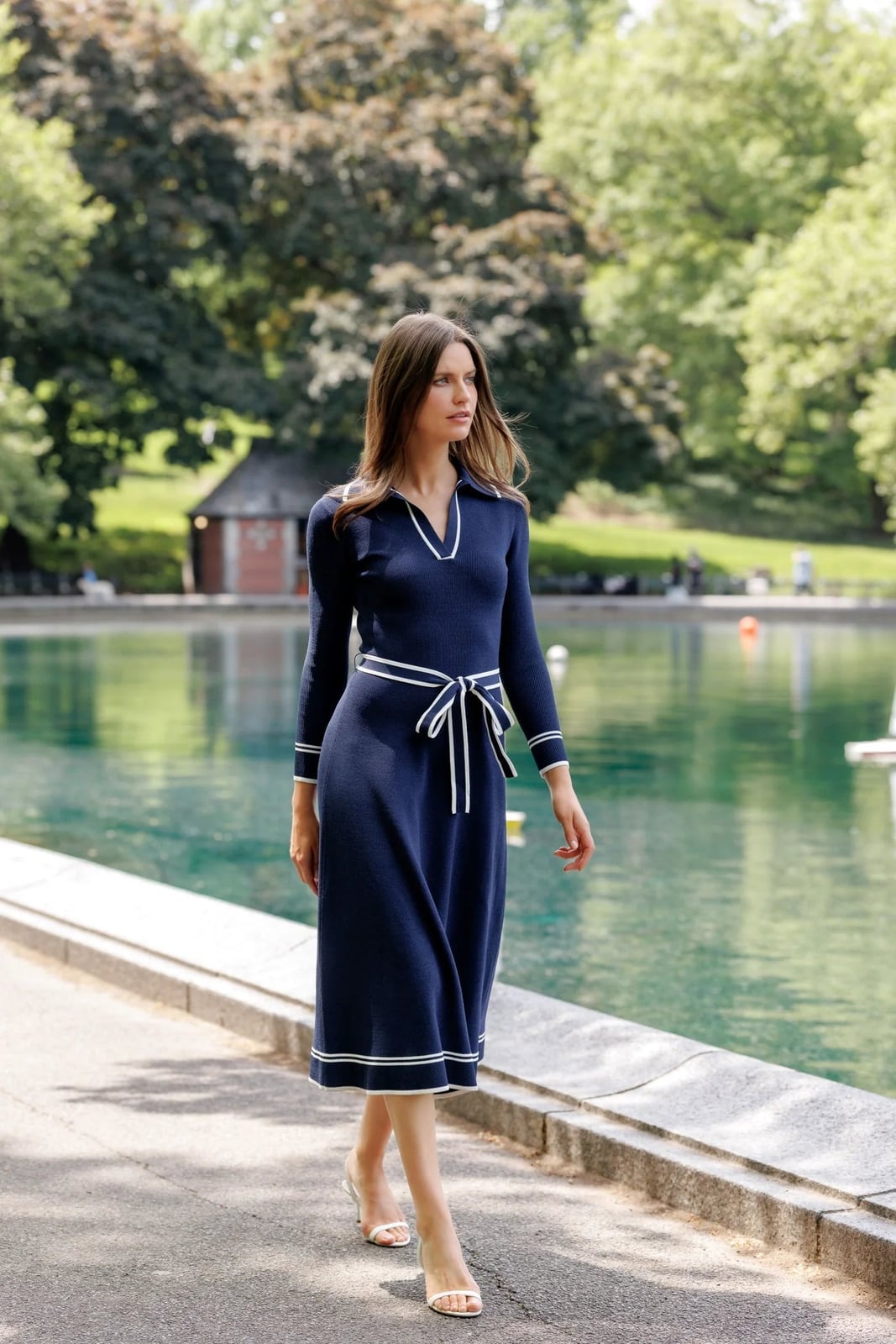 Navy collared knit dress with contrast trim Navy collared knit dress with contrast trim — Navy Blue Yacht Dress 2027