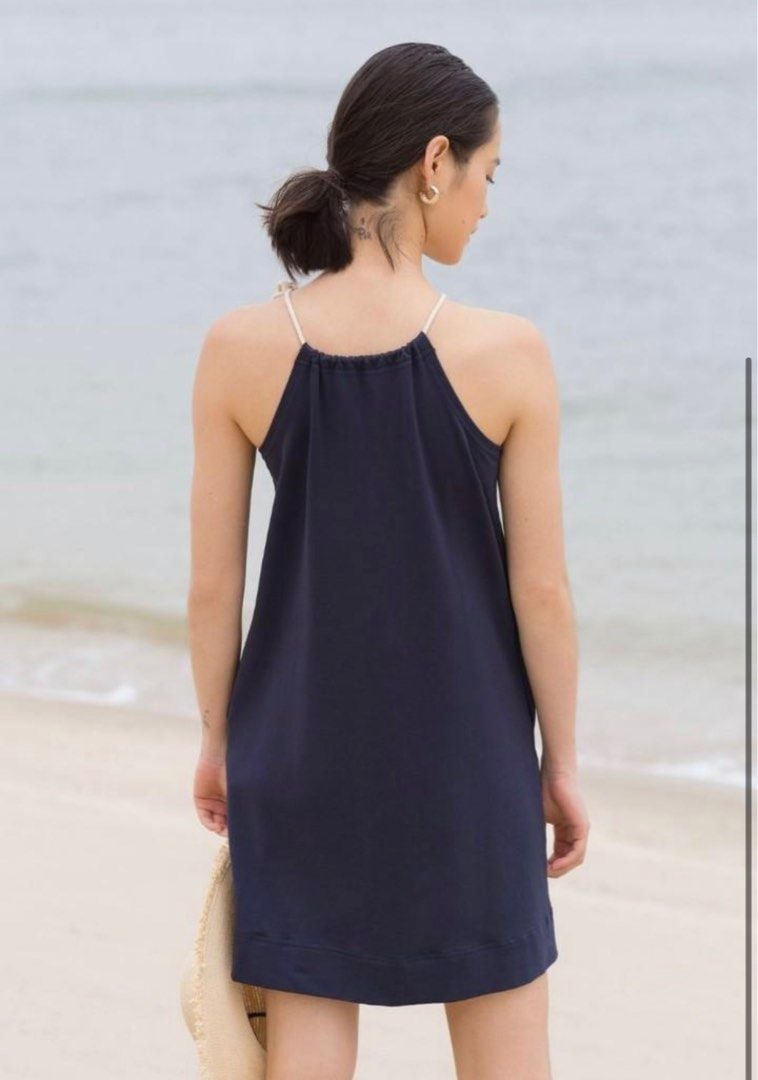 Navy halter neck dress with rope tie detail Navy halter neck dress with rope tie detail — Navy Blue Yacht Dress 2027