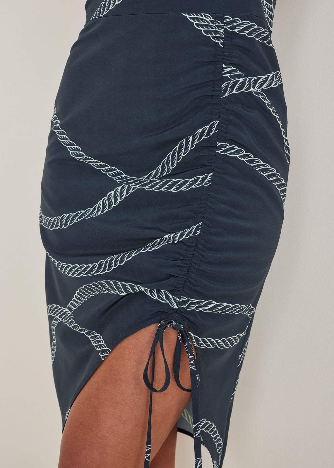 Navy dress with rope print and ruched detailing Navy dress with rope print and ruched detailing — Navy Blue Yacht Dress 2027