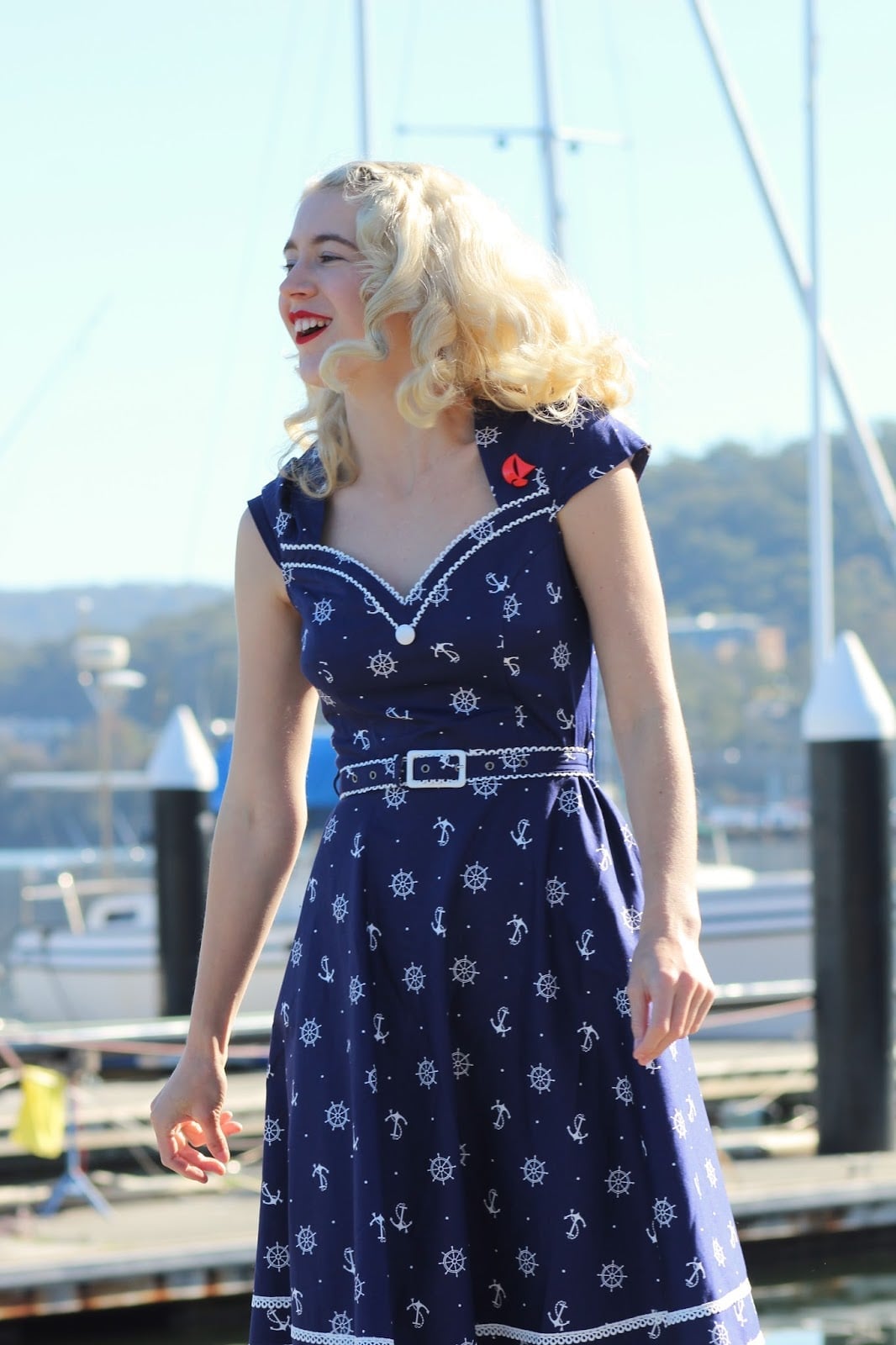 Navy fit and flare dress with nautical print Navy fit and flare dress with nautical print — Navy Blue Yacht Dress 2027