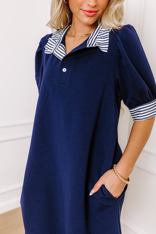 Navy mini dress with polo collar and puff sleeves Navy mini dress with polo collar and puff sleeves — Navy Blue Yacht Dress 2027
