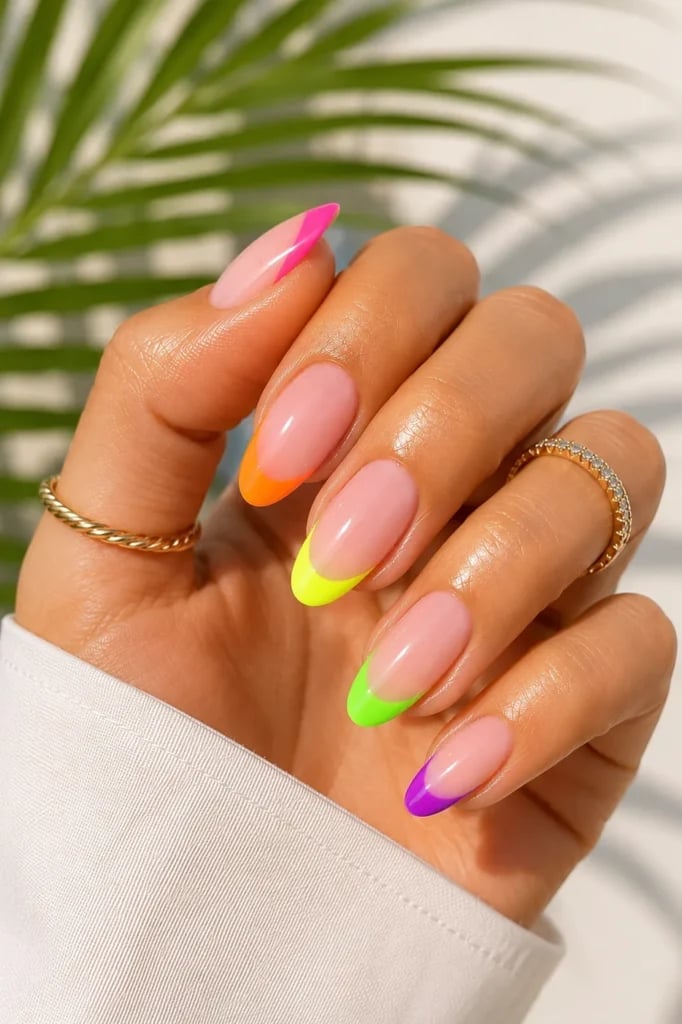Multi-Colored Neon French Medium Almond Nails Multi-Colored Neon French Medium Almond Nails — Neon Almond Nails 2027
