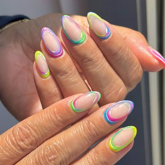 Neon Outline Long Almond Nails Neon Outline Long Almond Nails — Neon Almond Nails 2027