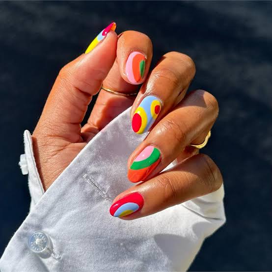Abstract Neon Shapes Lines Medium Almond Nails Abstract Neon Shapes Lines Medium Almond Nails — Neon Almond Nails 2027