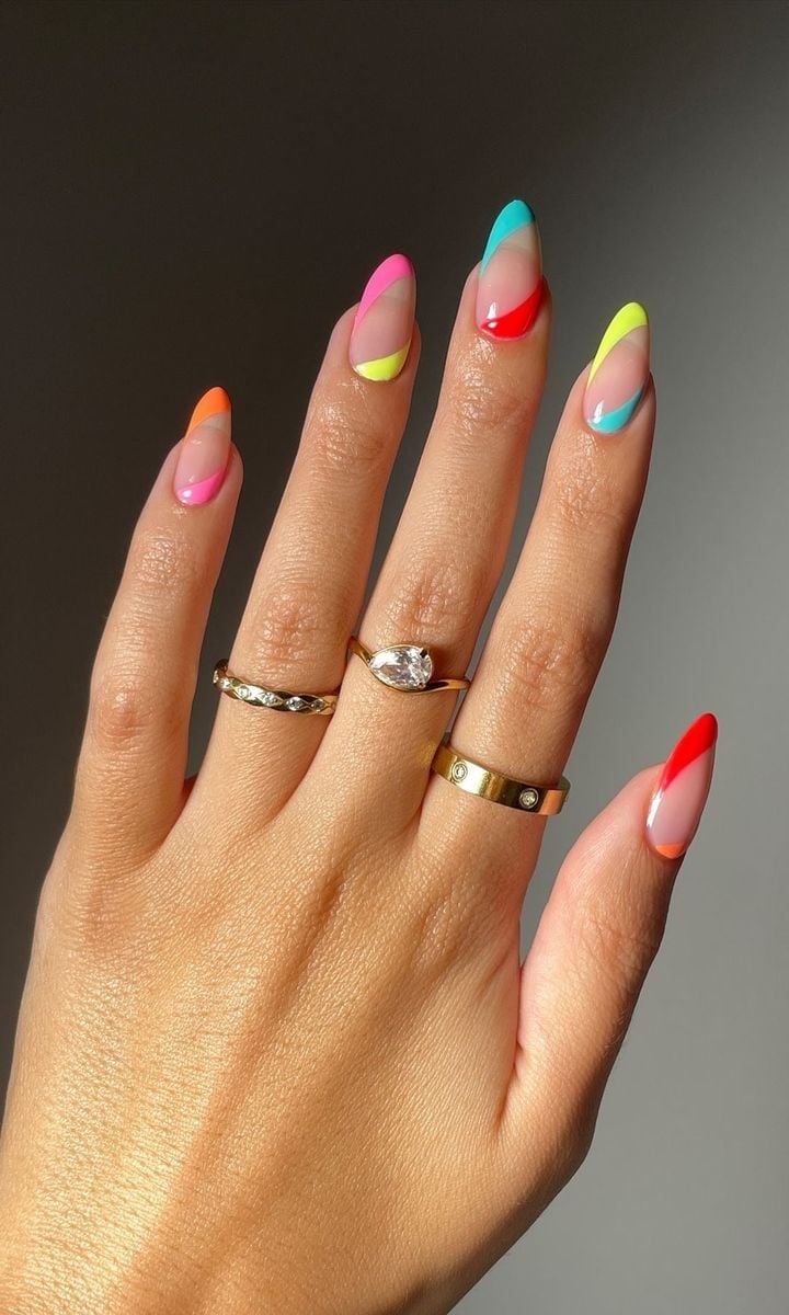 Vibrant Neon French Medium Almond Nails Vibrant Neon French Medium Almond Nails — Neon Almond Nails 2027