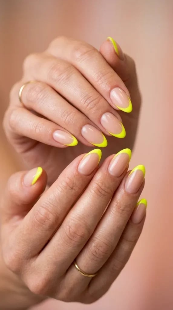 Neon Yellow French Medium Almond Nails Neon Yellow French Medium Almond Nails — Neon Almond Nails 2027