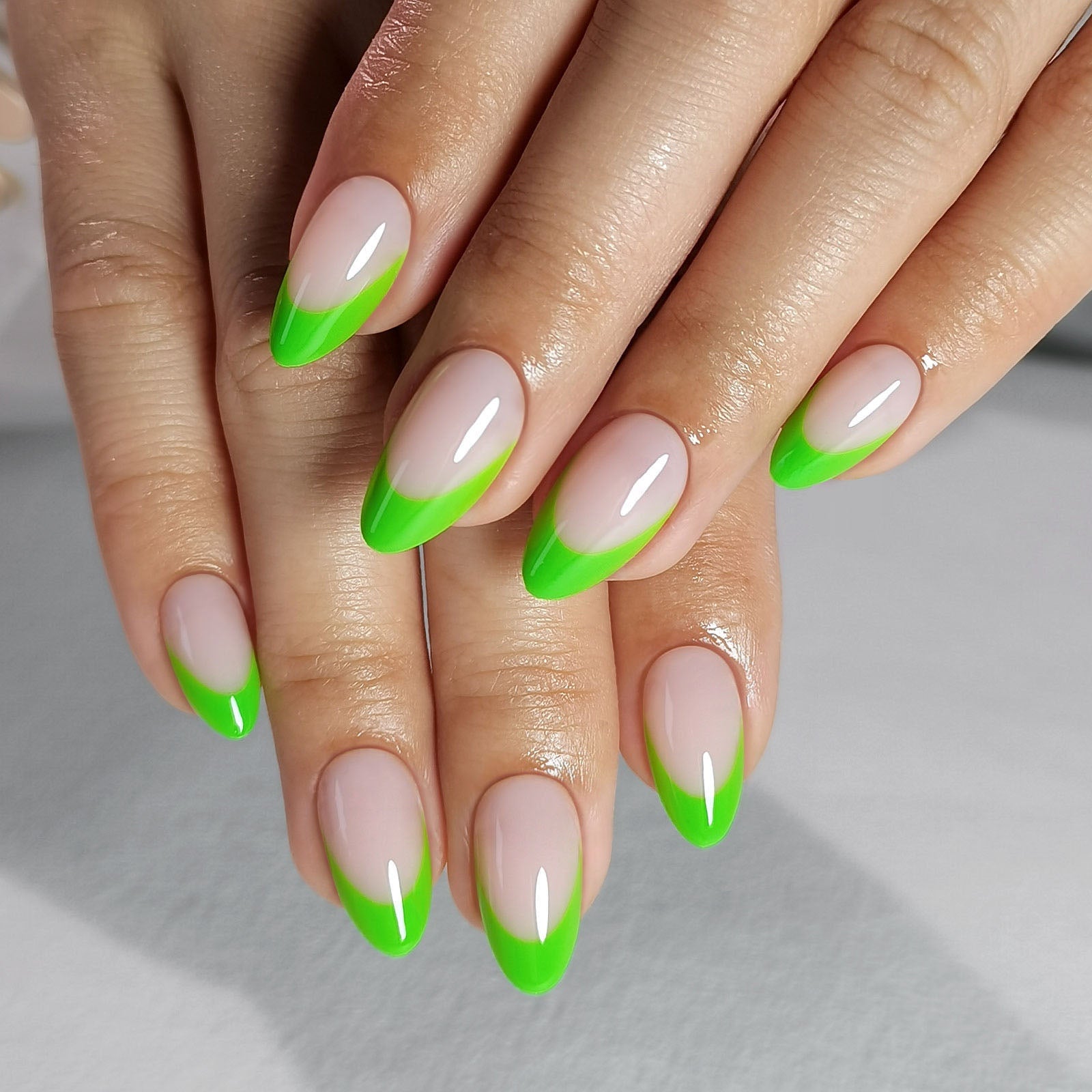 Opaque Neon Green French Medium Almond Nails, Glossy Opaque Neon Green French Medium Almond Nails, Glossy — Neon Almond Nails 2027
