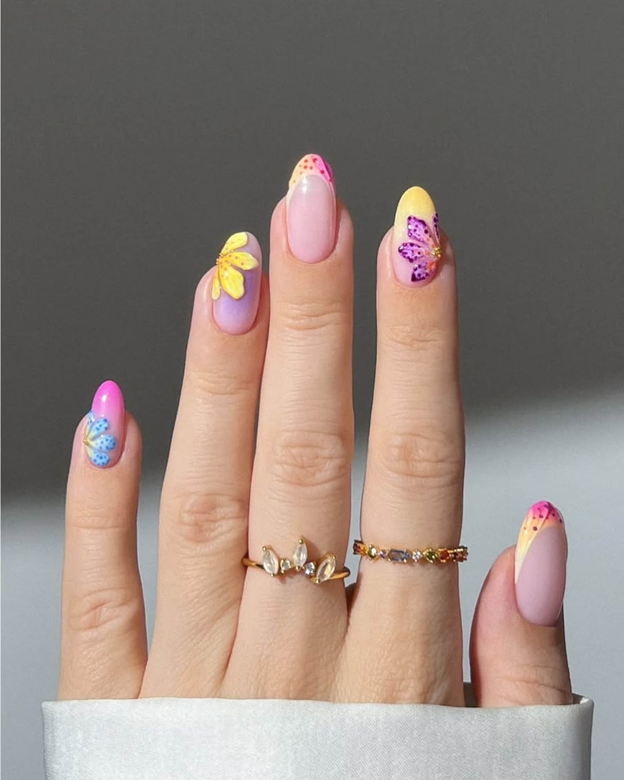 Pink Ombre Neon Green Tip Medium Almond Nails, Glossy Pink Ombre Neon Green Tip Medium Almond Nails, Glossy — Neon Almond Nails 2027