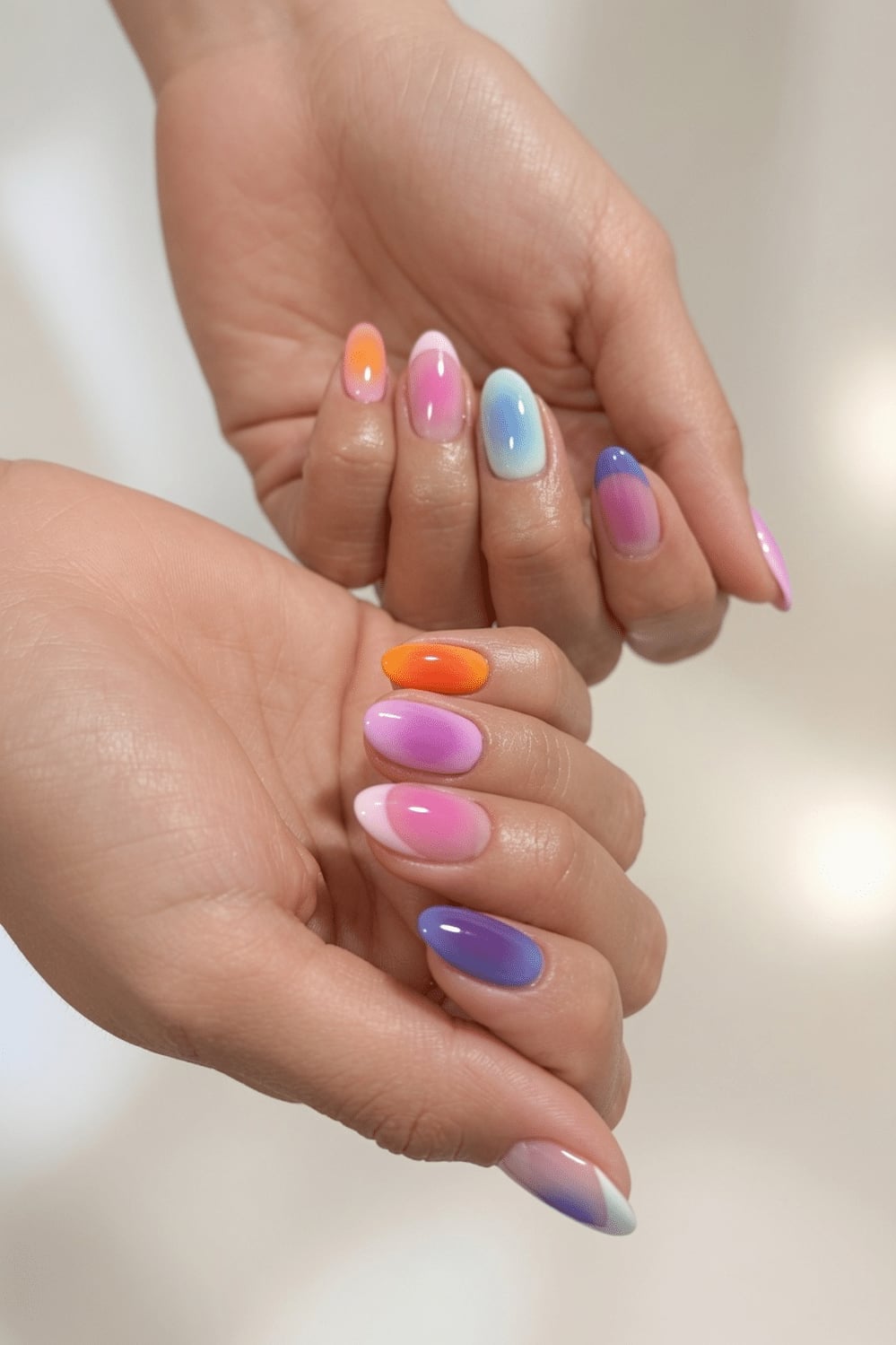 Oval Medium Neon Gradient French Tips White Line Oval Medium Neon Gradient French Tips White Line — Neon Oval Nails 2027