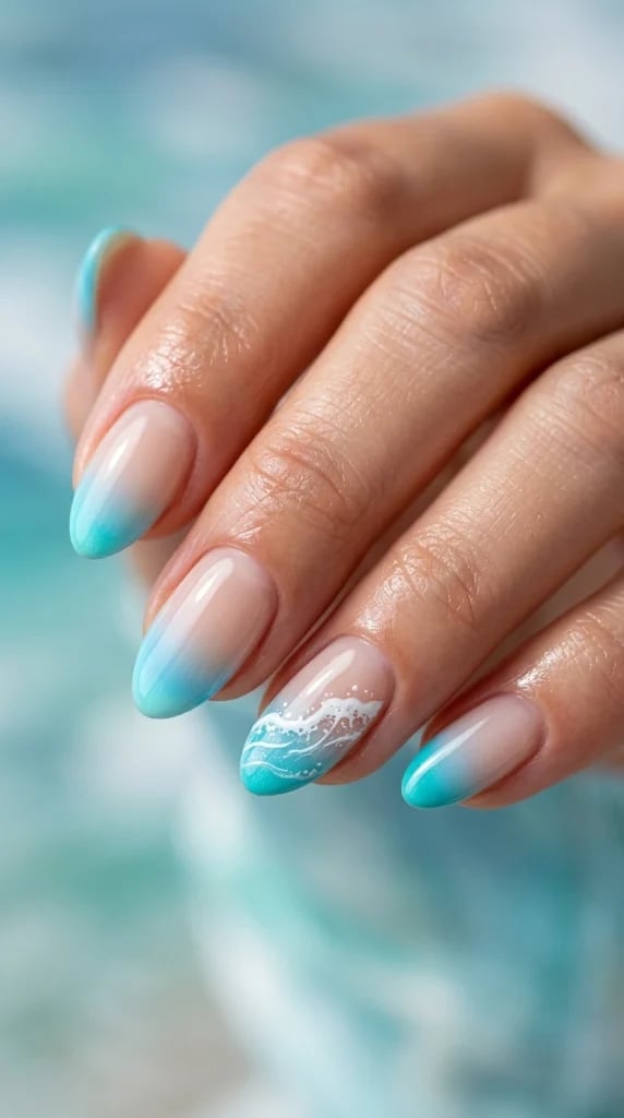 Medium Oval Neon Blue Sheer Nude Ombre Wave Art Medium Oval Neon Blue Sheer Nude Ombre Wave Art — Neon Oval Nails 2027