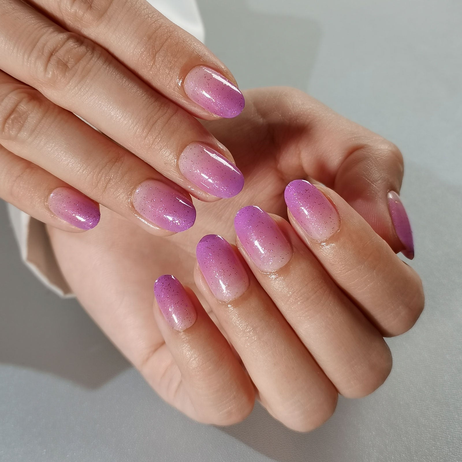 Short Oval Sheer Nude Pink Purple Glitter Ombre Short Oval Sheer Nude Pink Purple Glitter Ombre — Neon Oval Nails 2027