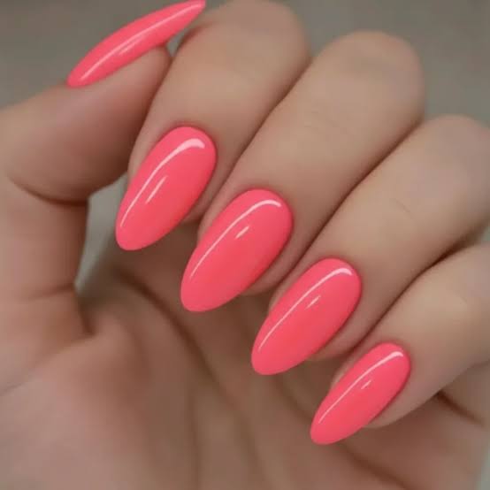 Medium Oval Neon Pink Jelly Glossy Nails Medium Oval Neon Pink Jelly Glossy Nails — Neon Oval Nails 2027