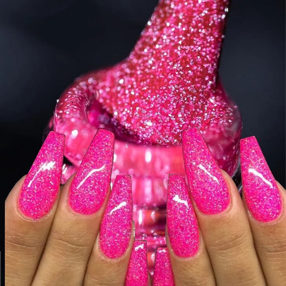 Intense Neon Pink Glitter Long Coffin Nails Intense Neon Pink Glitter Long Coffin Nails — Neon Pink Nails 2027